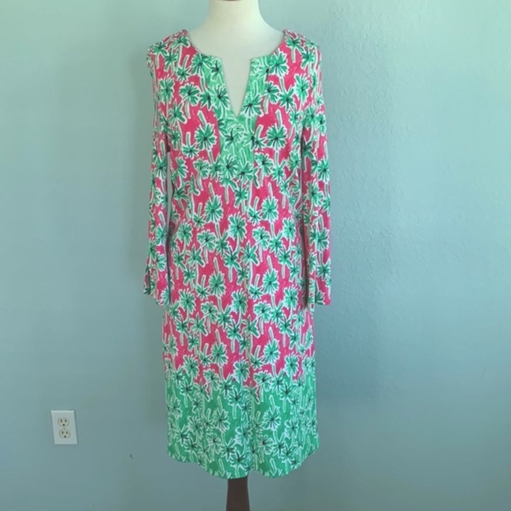 Crown & Ivy Palm Tree Print Knit Shift Dress sz L